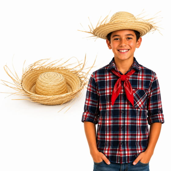 Chapéu de Palha Desfiado Infantil Festa Junina Arraiá
