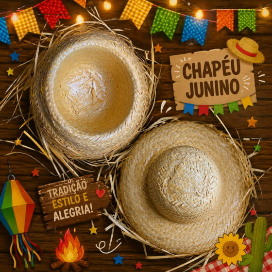 Chapéu de Palha Desfiado Infantil Festa Junina Arraiá