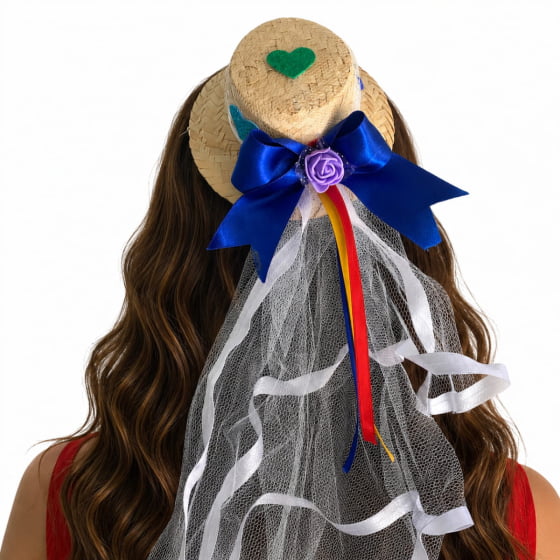 Chapéu de Palha Menina Festa Junina Noivinha no Grampo
