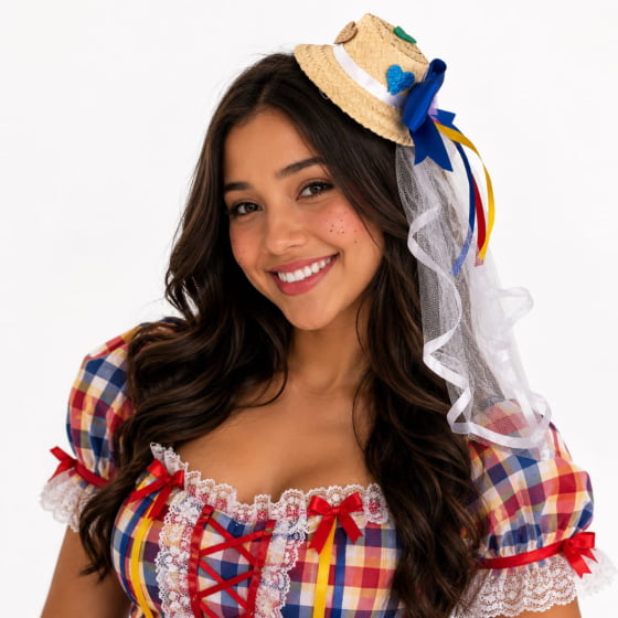 Chapéu de Palha Menina Festa Junina Noivinha no Grampo