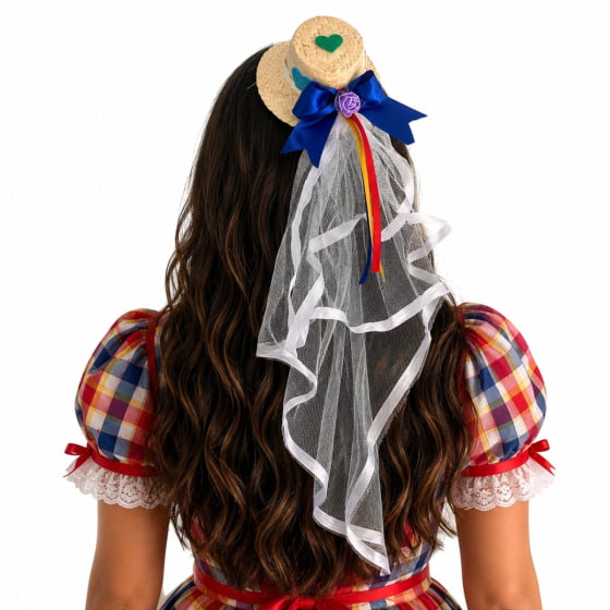 Chapéu de Palha Menina Festa Junina Noivinha no Grampo