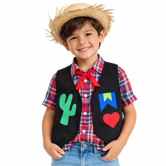 Colete Preto Festa Junina Traje Caipira Junino Infantil