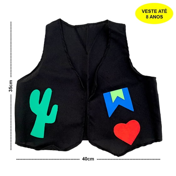 Colete Preto Festa Junina Traje Caipira Junino Infantil