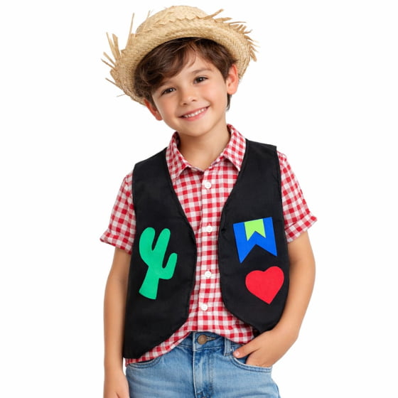 Colete Preto Festa Junina Traje Caipira Junino Infantil