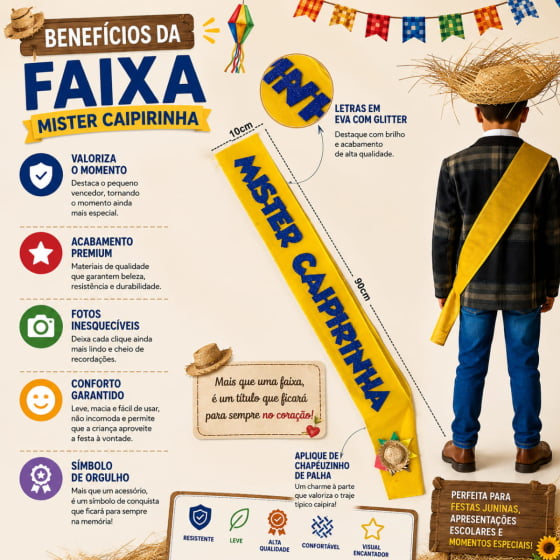Faixa de Mister Caipirinha Acessório Quadrilha Festa Junina