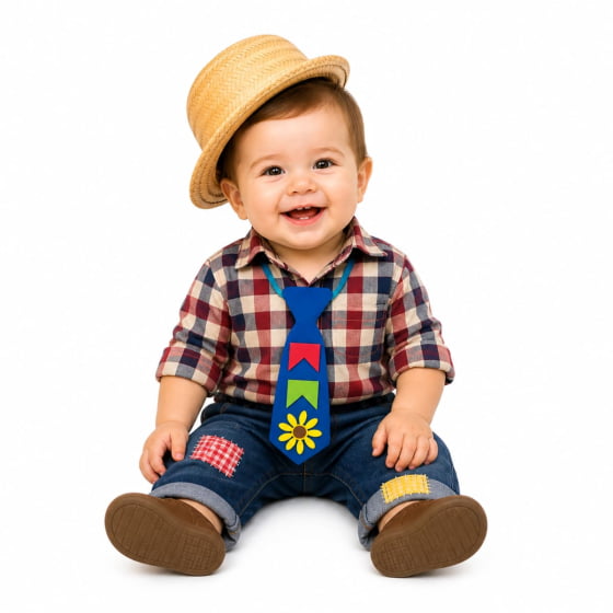 Kit Traje Junino para Bebês com Chapéu e Gravata