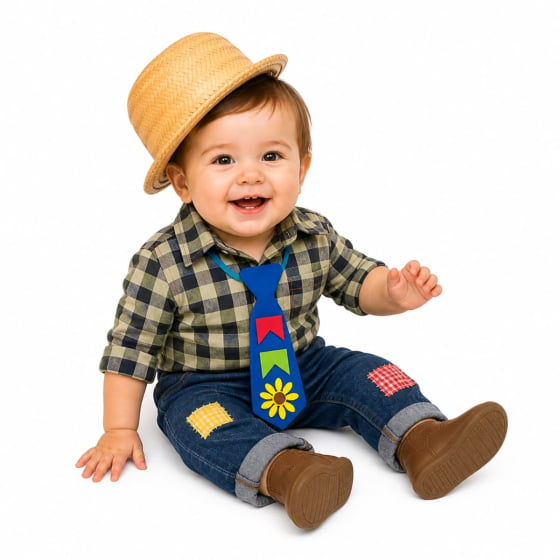 Kit Traje Junino para Bebês com Chapéu e Gravata