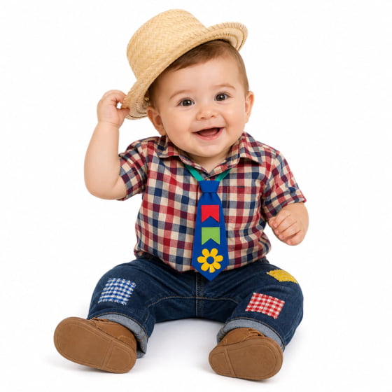 Kit Traje Junino para Bebês com Chapéu e Gravata