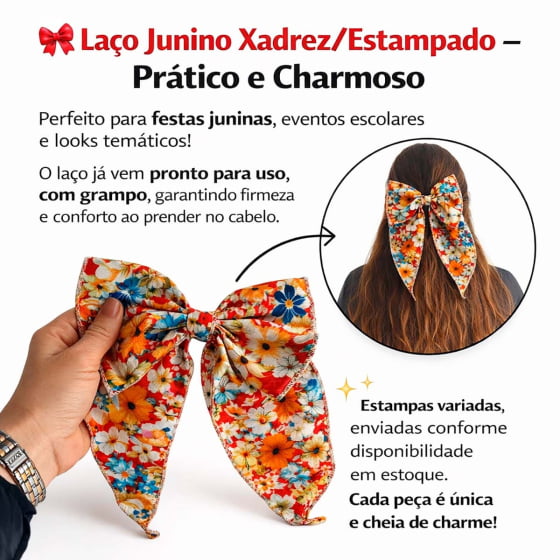 Laço Festa Junina Xadrez Chita Florido - Sortidos