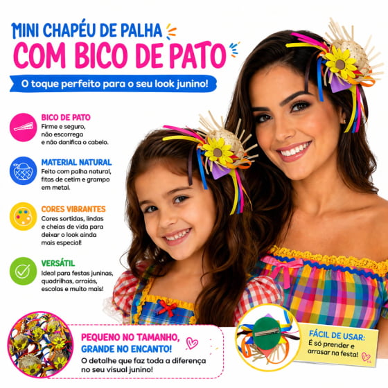 Mini Chapéu de Palha Baby com Grampo