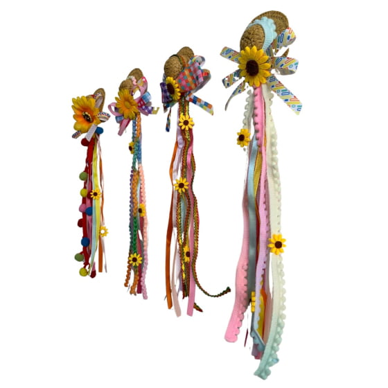 Mini Chapéu de Palha no Grampo com Fitas e Girassol