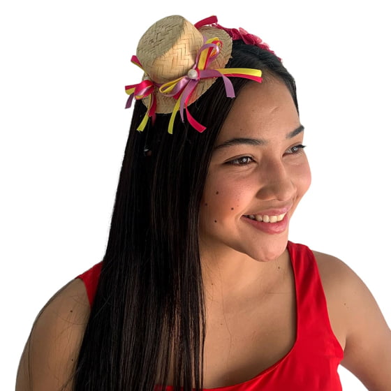 Tiara com Chapéu de Palha Boneca Decorado Luxo