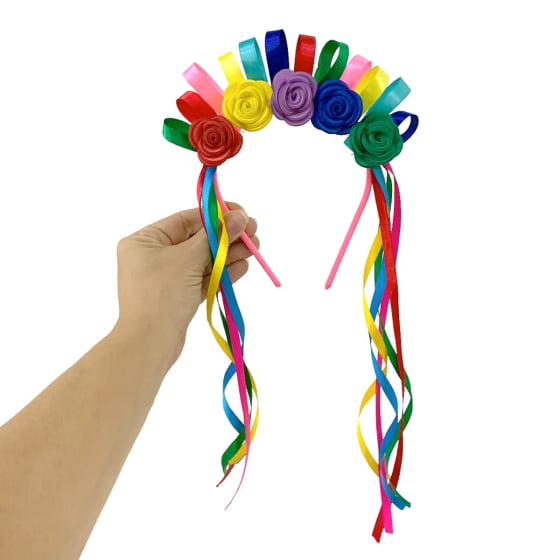 Tiara Com Fitas e Flores Coloridas Carnaval Festa Junina