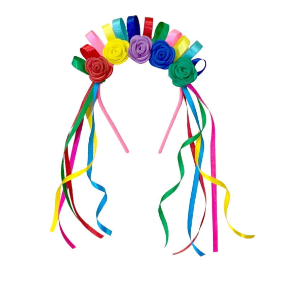 Tiara Com Fitas e Flores Coloridas Carnaval Festa Junina