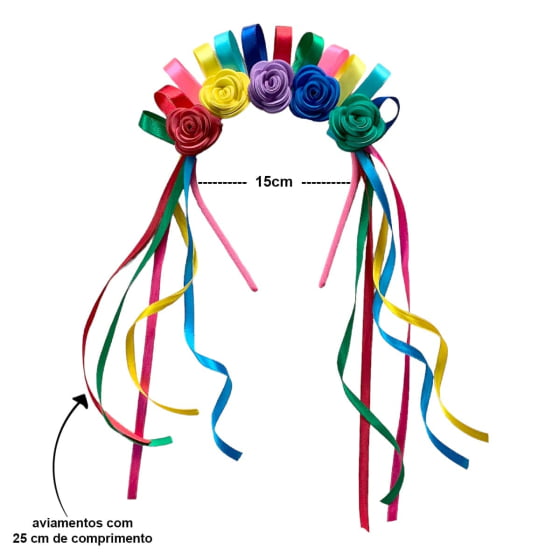 Tiara Com Fitas e Flores Coloridas Carnaval Festa Junina