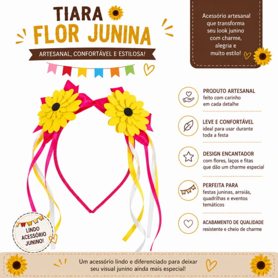 Tiara Laço Girassol Festa Junina