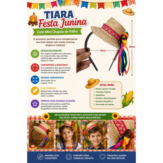 Tiara Primavera Acessório de Festa Junina Arraiá