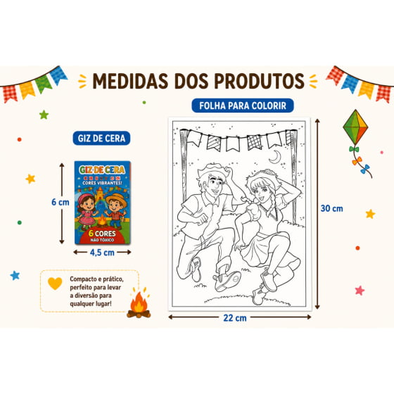 Folhas Colorindo São João com 8 Unidades e Giz