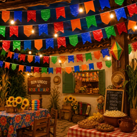 Bandeirão Junino de Plástico Decoração Festa Junina - 10 metros