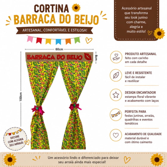 Cortina Barraca do Beijo Decoração de Festa Junina