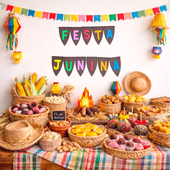 Decoração de Festa Junina Flâmula Bandeirinha em EVA Colorida