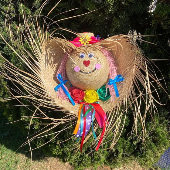Enfeite Chapéu de Palha Decorado Espantalha 
