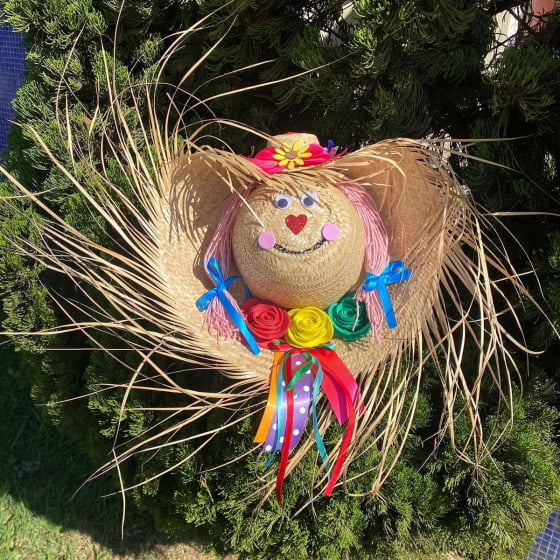 Enfeite Chapéu de Palha Decorado Espantalha 