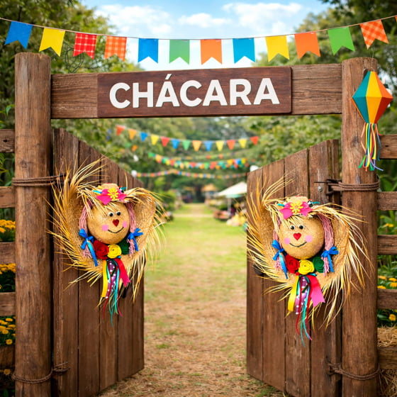 Enfeite Chapéu de Palha Decorado Espantalha Decoração de Festa Junina