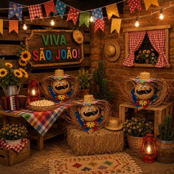 Enfeite Chapéu de Palha Decorado Espantalho