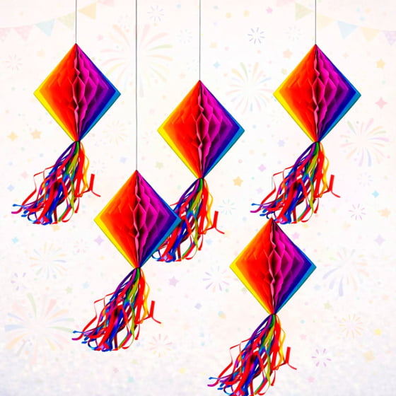 Enfeite Sanfonado Origami Colorido Losango 15 x 15 cm