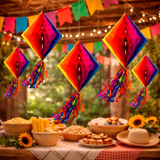 Enfeite Sanfonado Origami Colorido Losango 15 x 15 cm