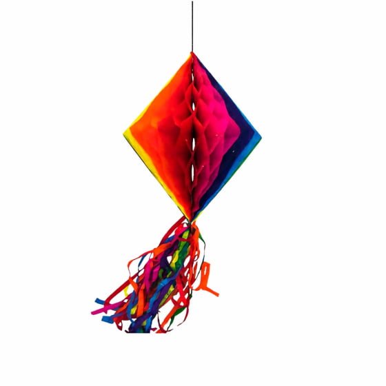 Enfeite Sanfonado Origami Colorido Losango 15 x 15 cm