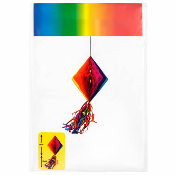 Enfeite Sanfonado Origami Colorido Losango 15 x 15 cm