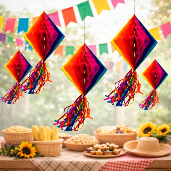 Enfeite Sanfonado Origami Colorido Losango 15 x 15 cm