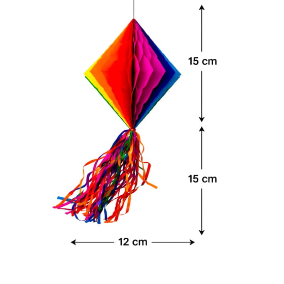 Enfeite Sanfonado Origami Colorido Losango 15 x 15 cm
