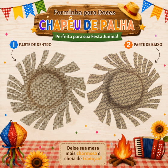 Forminha de Doces Chapéu de Palha para Festa Junina - com 40 Unidades Forminha de Doces Chapéu de Palha para Festa Junina - com 40 Unidades