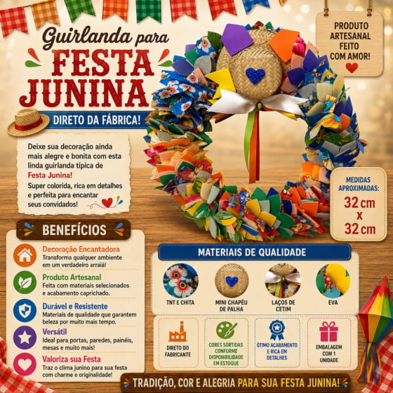 Guirlanda Decorativa Color Decoração de Festa Junina Arraiá