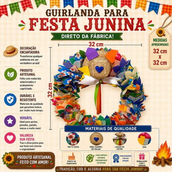 Guirlanda Decorativa Color Decoração de Festa Junina Arraiá