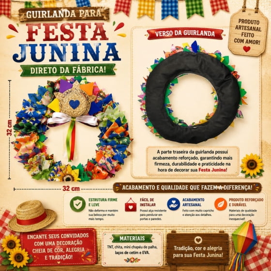 Guirlanda Decorativa Color Decoração de Festa Junina Arraiá