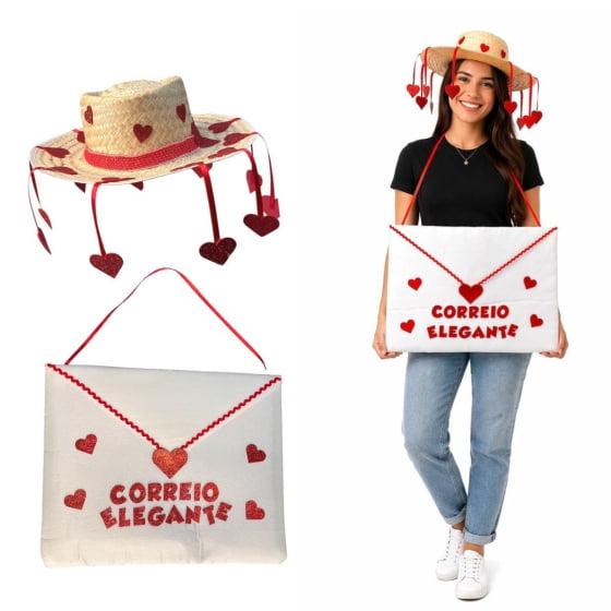 Kit Fantasia Correio Elegante Festa Junina (Chapéu + Envelope)
