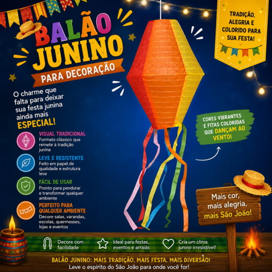 Luminária de Papel Lanterna Junina Colorida