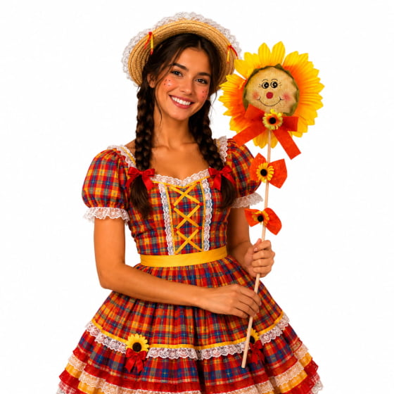 Palito Rosto Girassol Junino 58 cm