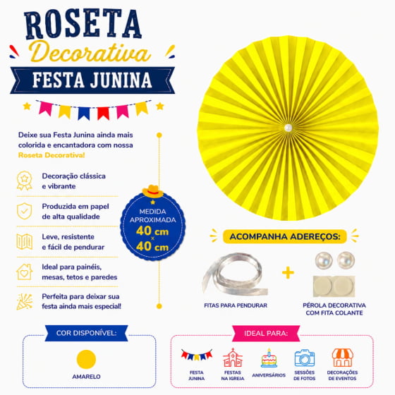 Roseta Decorativa de Papel Decoração de Festas 40 cm Escolha a Cor