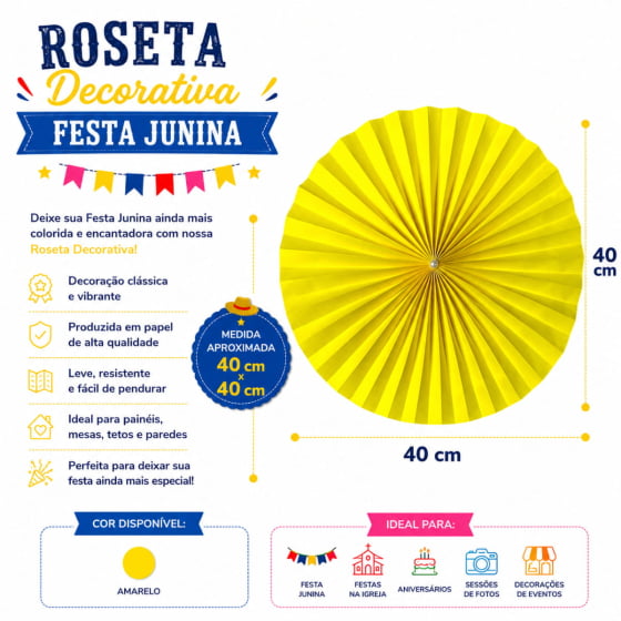 Roseta Decorativa de Papel Decoração de Festas 40 cm Escolha a Cor
