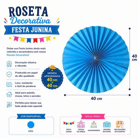 Roseta Decorativa de Papel Decoração de Festas 40 cm Escolha a Cor