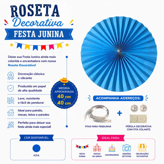 Roseta Decorativa de Papel Decoração de Festas 40 cm Escolha a Cor