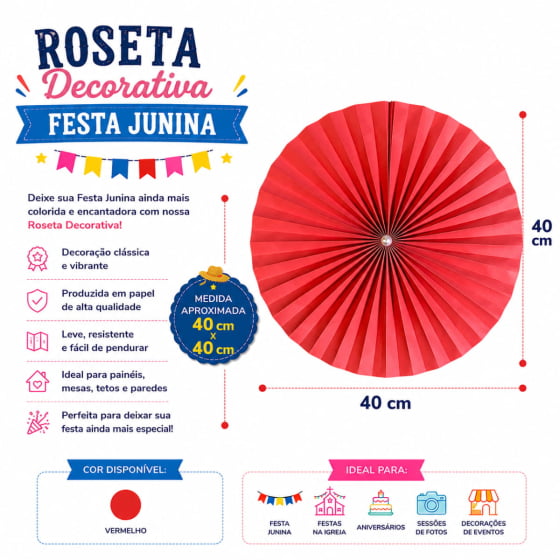 Roseta Decorativa de Papel Decoração de Festas 40 cm Escolha a Cor