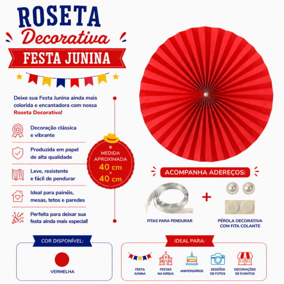 Roseta Decorativa de Papel Decoração de Festas 40 cm Escolha a Cor