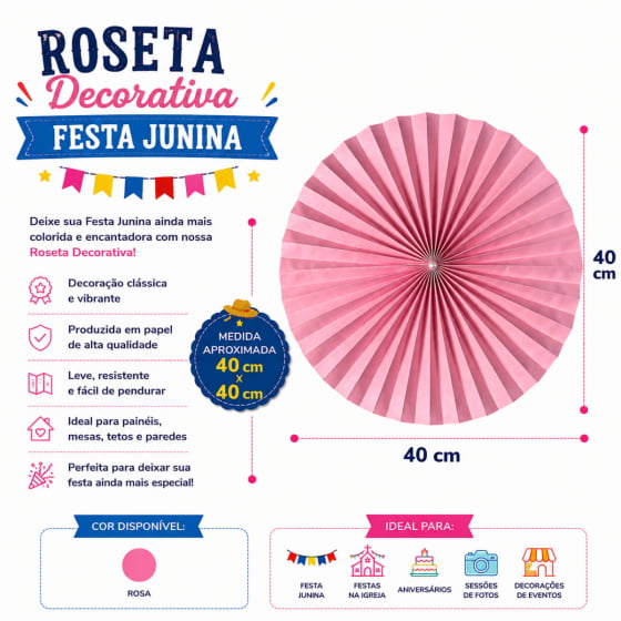 Roseta Decorativa de Papel Decoração de Festas 40 cm Escolha a Cor