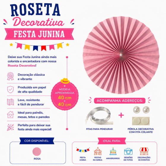 Roseta Decorativa de Papel Decoração de Festas 40 cm Escolha a Cor
